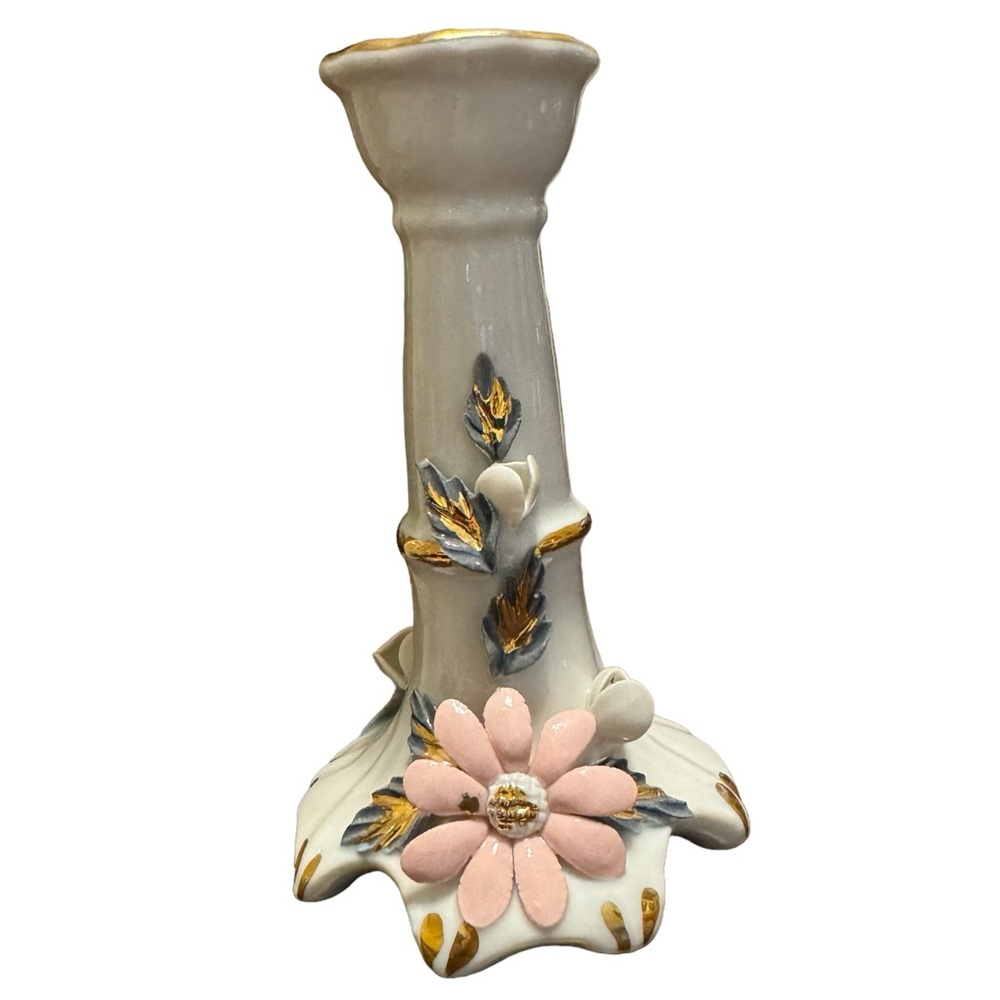 Vintage Roceram Romanian Rose Candle Holder